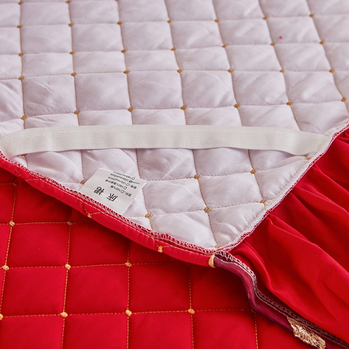 91家纺网 家纺一手货源 找家纺 屹成 2024新款水洗棉蕾丝四季款床笠床裙单品套件-床头罩 大红