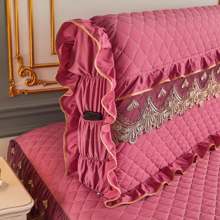 91家纺网 家纺一手货源 找家纺 屹成 2024新款水洗棉蕾丝四季款床笠床裙单品套件-床头罩 豆沙