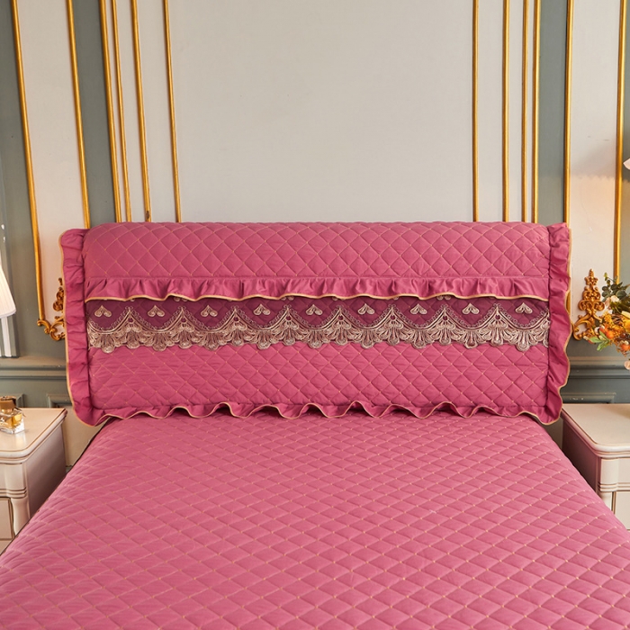 91家纺网 家纺一手货源 找家纺 屹成 2024新款水洗棉蕾丝四季款床笠床裙单品套件-床头罩 豆沙