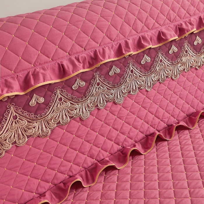 91家纺网 家纺一手货源 找家纺 屹成 2024新款水洗棉蕾丝四季款床笠床裙单品套件-床头罩 豆沙