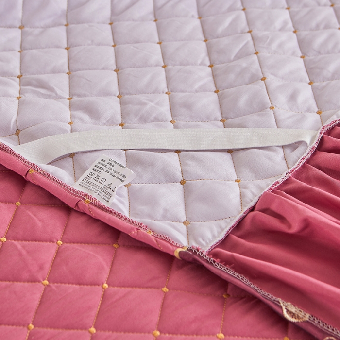 91家纺网 家纺一手货源 找家纺 屹成 2024新款水洗棉蕾丝四季款床笠床裙单品套件-床头罩 豆沙