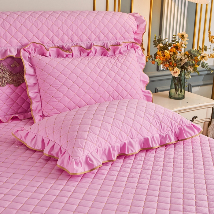 91家纺网 家纺一手货源 找家纺 屹成 2024新款水洗棉蕾丝四季款床笠床裙单品套件-床头罩 粉红