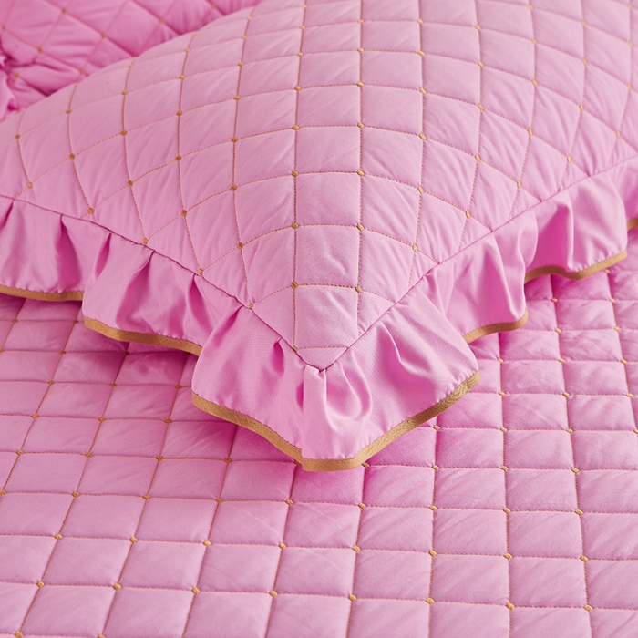 91家纺网 家纺一手货源 找家纺 屹成 2024新款水洗棉蕾丝四季款床笠床裙单品套件-床头罩 粉红