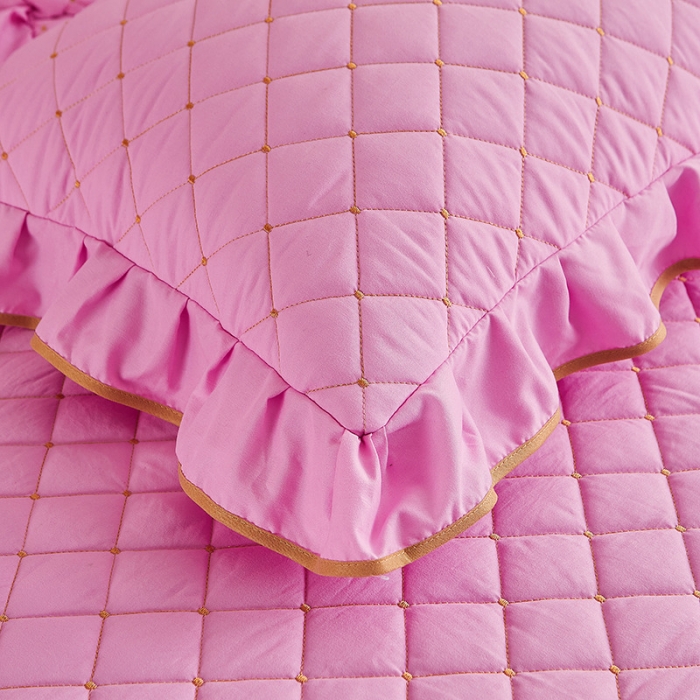 91家纺网 家纺一手货源 找家纺 屹成 2024新款水洗棉蕾丝四季款床笠床裙单品套件-床头罩 粉红