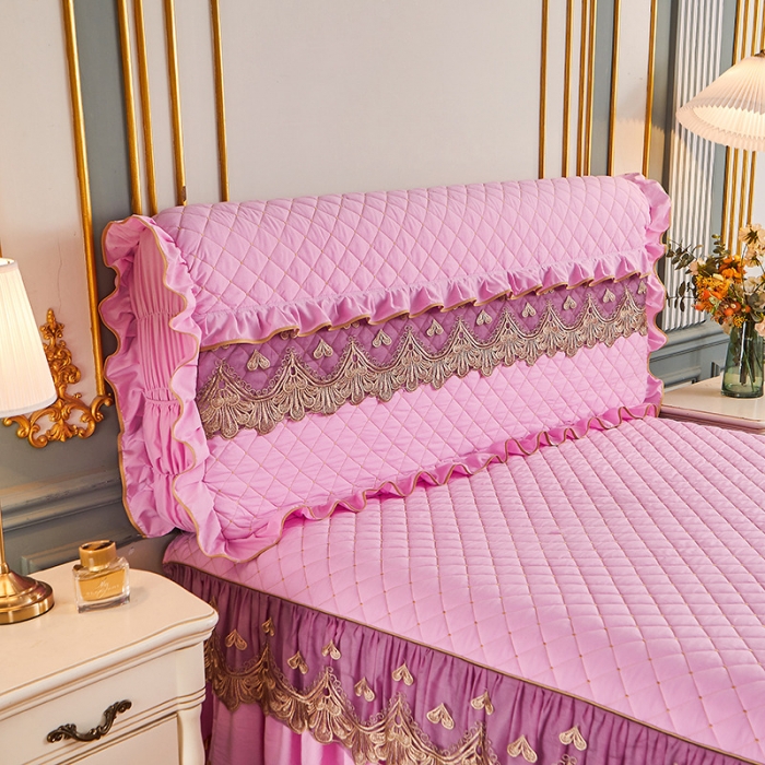 91家纺网 家纺一手货源 找家纺 屹成 2024新款水洗棉蕾丝四季款床笠床裙单品套件-床头罩 粉红