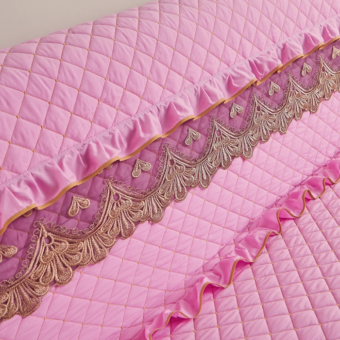 91家纺网 家纺一手货源 找家纺 屹成 2024新款水洗棉蕾丝四季款床笠床裙单品套件-床头罩 粉红