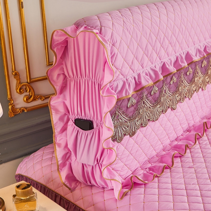 91家纺网 家纺一手货源 找家纺 屹成 2024新款水洗棉蕾丝四季款床笠床裙单品套件-床头罩 粉红