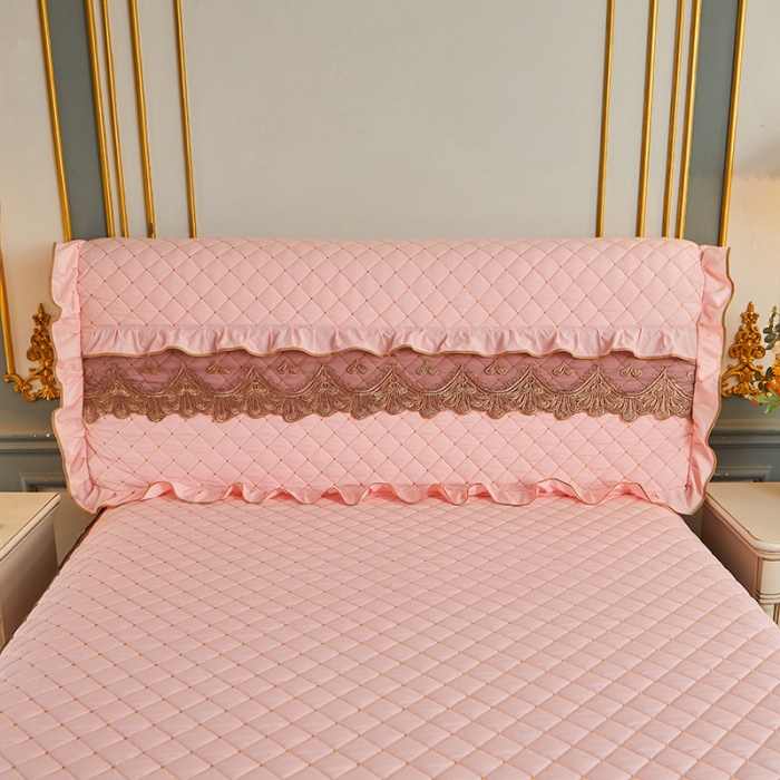 91家纺网 家纺一手货源 找家纺 屹成 2024新款水洗棉蕾丝四季款床笠床裙单品套件-床头罩 粉玉