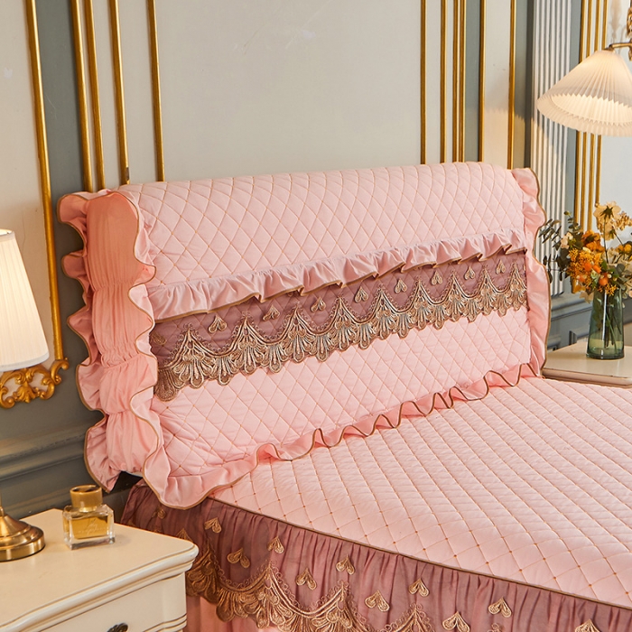 91家纺网 家纺一手货源 找家纺 屹成 2024新款水洗棉蕾丝四季款床笠床裙单品套件-床头罩 粉玉