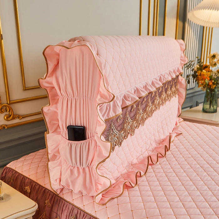 91家纺网 家纺一手货源 找家纺 屹成 2024新款水洗棉蕾丝四季款床笠床裙单品套件-床头罩 粉玉