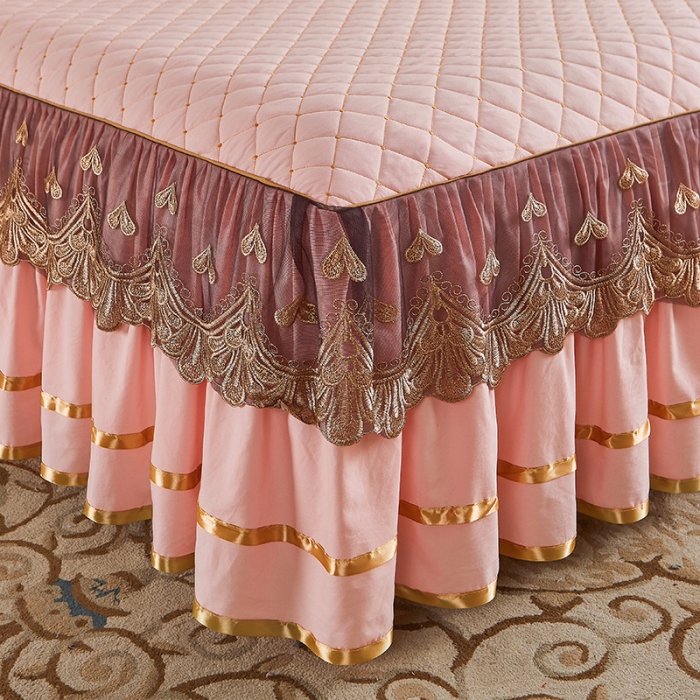 91家纺网 家纺一手货源 找家纺 屹成 2024新款水洗棉蕾丝四季款床笠床裙单品套件-床头罩 粉玉