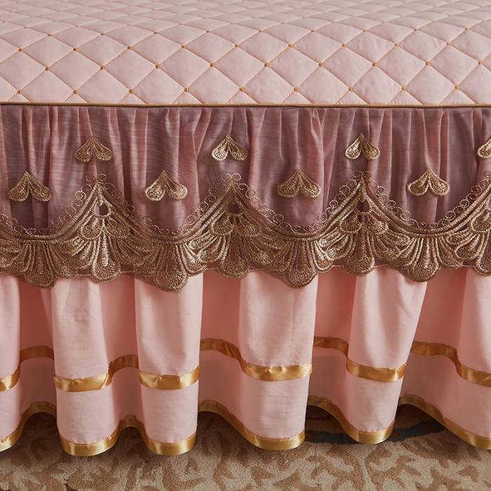 91家纺网 家纺一手货源 找家纺 屹成 2024新款水洗棉蕾丝四季款床笠床裙单品套件-床头罩 粉玉