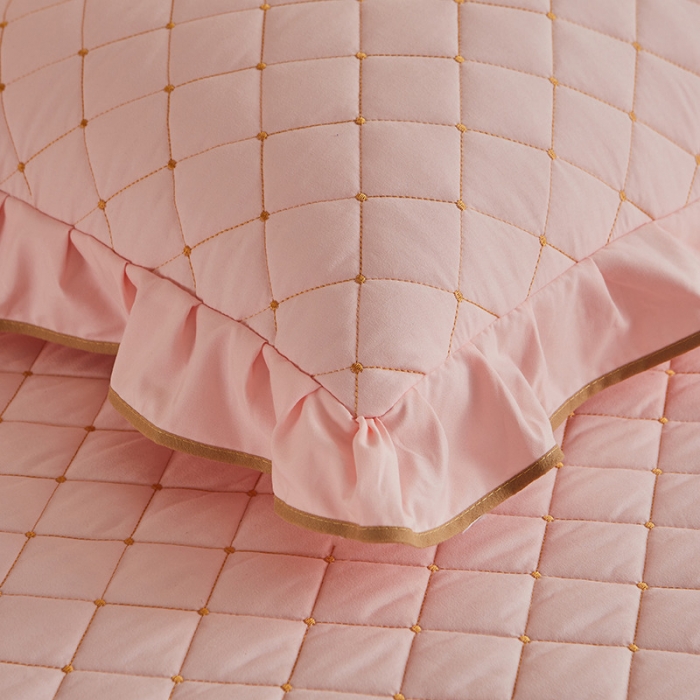 91家纺网 家纺一手货源 找家纺 屹成 2024新款水洗棉蕾丝四季款床笠床裙单品套件-床头罩 粉玉