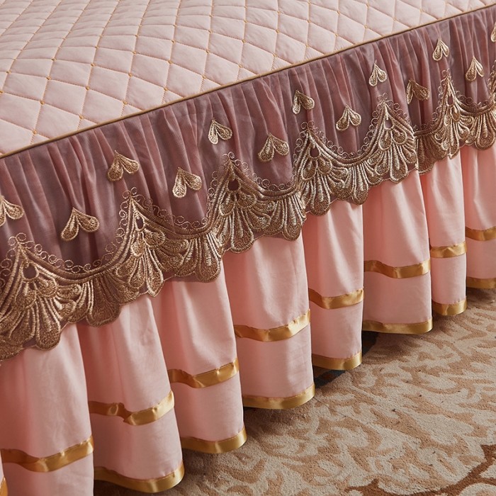 91家纺网 家纺一手货源 找家纺 屹成 2024新款水洗棉蕾丝四季款床笠床裙单品套件-床头罩 粉玉