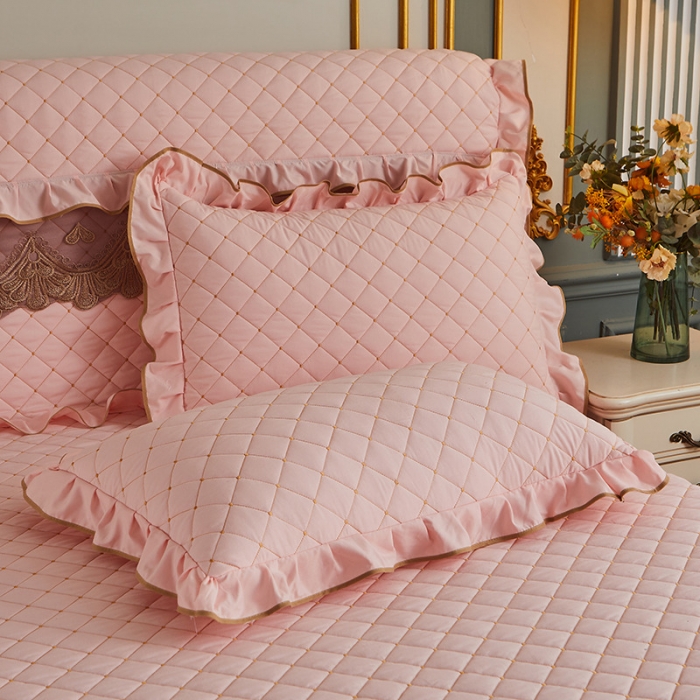 91家纺网 家纺一手货源 找家纺 屹成 2024新款水洗棉蕾丝四季款床笠床裙单品套件-床头罩 粉玉