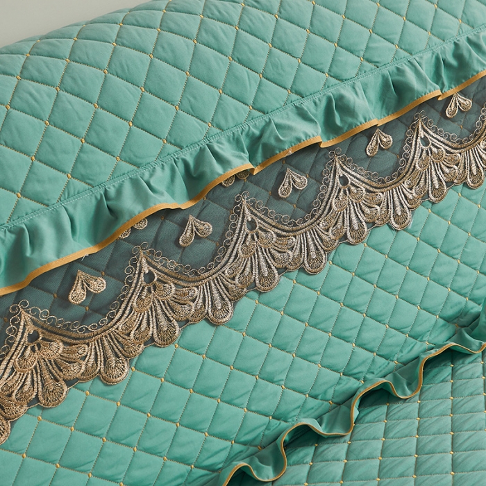 91家纺网 家纺一手货源 找家纺 屹成 2024新款水洗棉蕾丝四季款床笠床裙单品套件-床头罩 橄榄绿