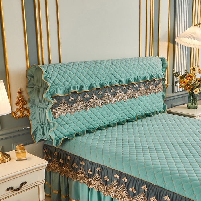 91家纺网 家纺一手货源 找家纺 屹成 2024新款水洗棉蕾丝四季款床笠床裙单品套件-床头罩 橄榄绿