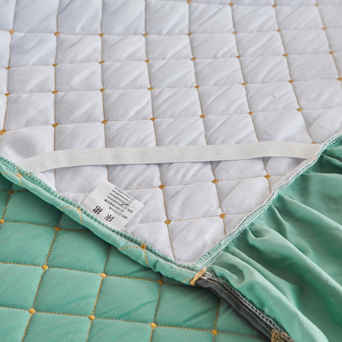 91家纺网 家纺一手货源 找家纺 屹成 2024新款水洗棉蕾丝四季款床笠床裙单品套件-床头罩 橄榄绿