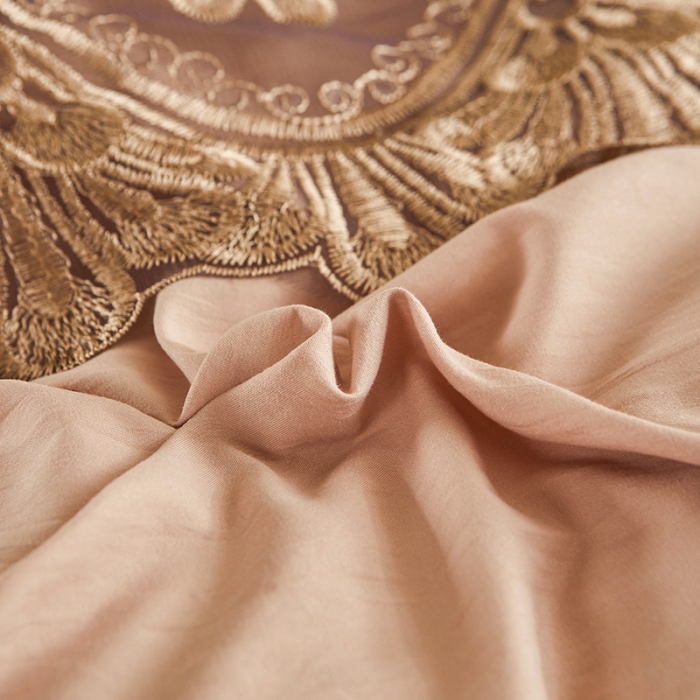 91家纺网 家纺一手货源 找家纺 屹成 2024新款水洗棉蕾丝四季款床笠床裙单品套件-床头罩 卡其