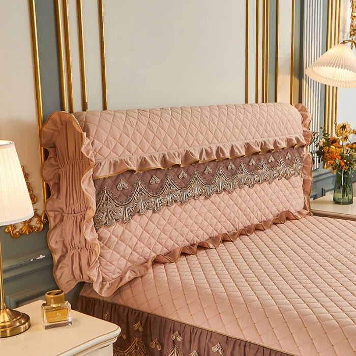 91家纺网 家纺一手货源 找家纺 屹成 2024新款水洗棉蕾丝四季款床笠床裙单品套件-床头罩 卡其