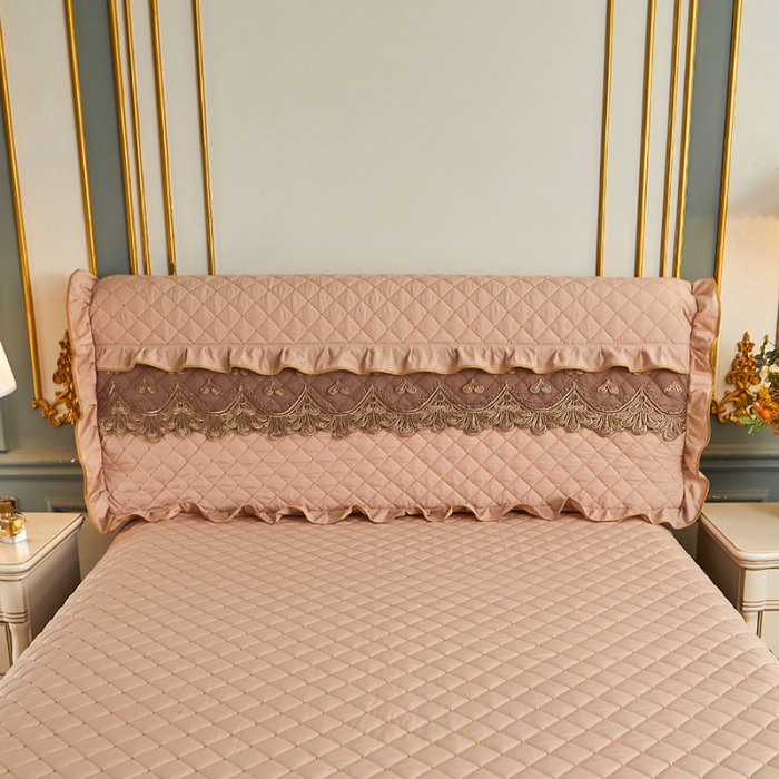 91家纺网 家纺一手货源 找家纺 屹成 2024新款水洗棉蕾丝四季款床笠床裙单品套件-床头罩 卡其