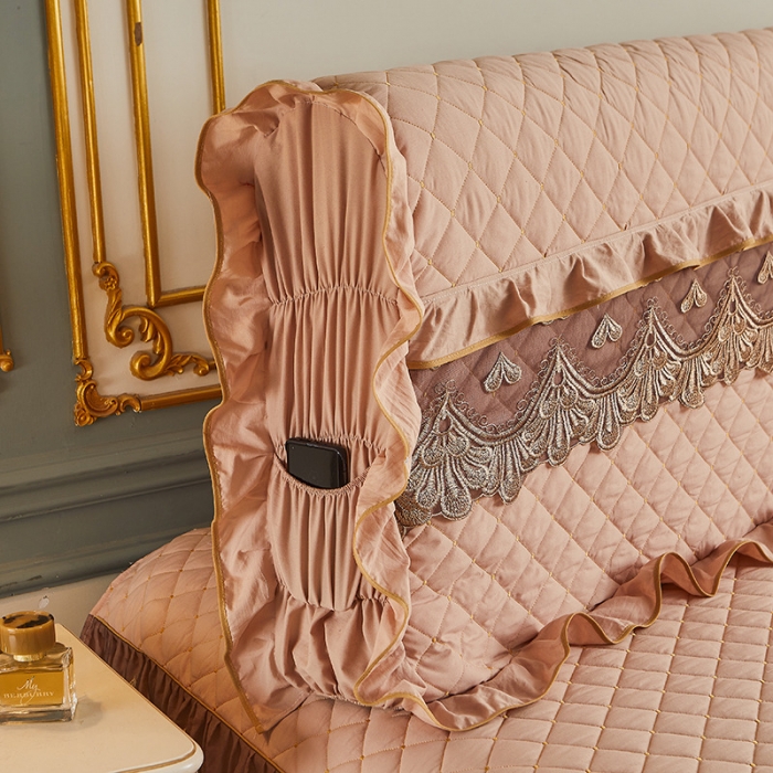 91家纺网 家纺一手货源 找家纺 屹成 2024新款水洗棉蕾丝四季款床笠床裙单品套件-床头罩 卡其