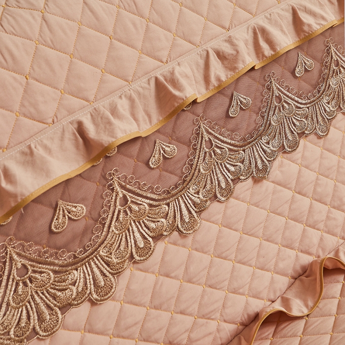 91家纺网 家纺一手货源 找家纺 屹成 2024新款水洗棉蕾丝四季款床笠床裙单品套件-床头罩 卡其