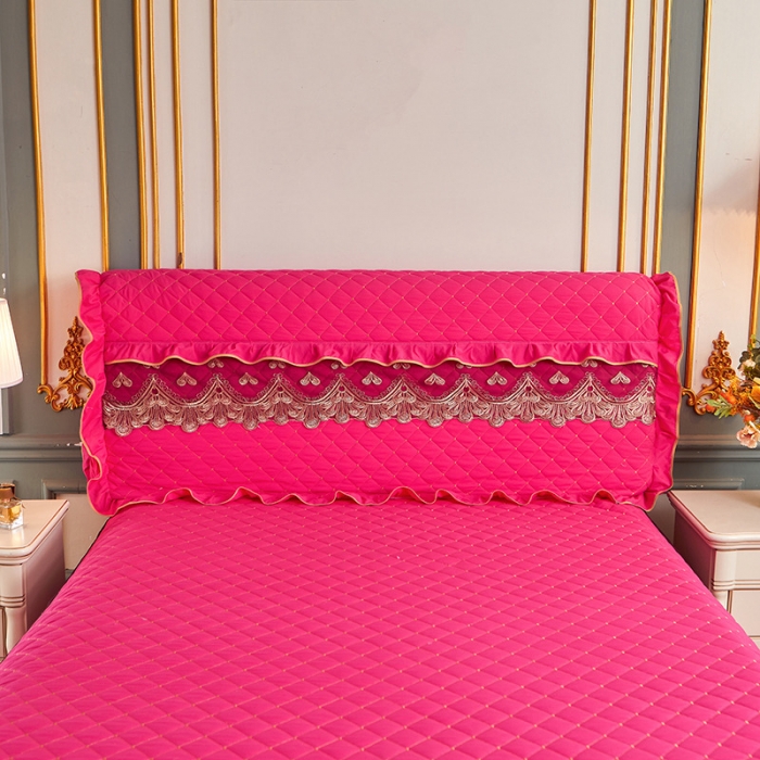 91家纺网 家纺一手货源 找家纺 屹成 2024新款水洗棉蕾丝四季款床笠床裙单品套件-床头罩 玫红