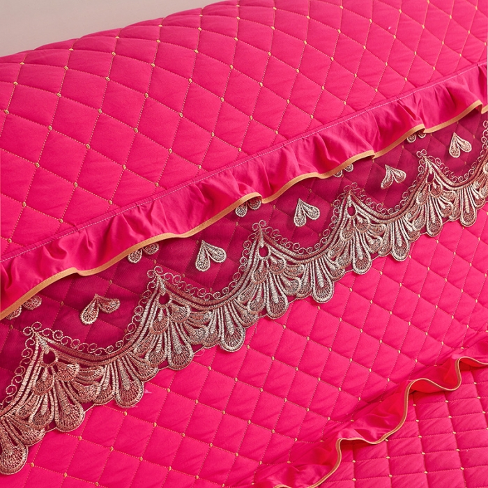 91家纺网 家纺一手货源 找家纺 屹成 2024新款水洗棉蕾丝四季款床笠床裙单品套件-床头罩 玫红