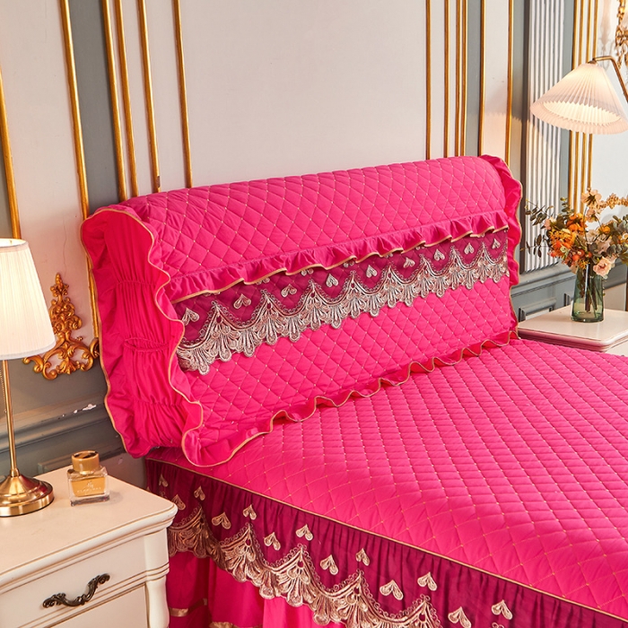 91家纺网 家纺一手货源 找家纺 屹成 2024新款水洗棉蕾丝四季款床笠床裙单品套件-床头罩 玫红