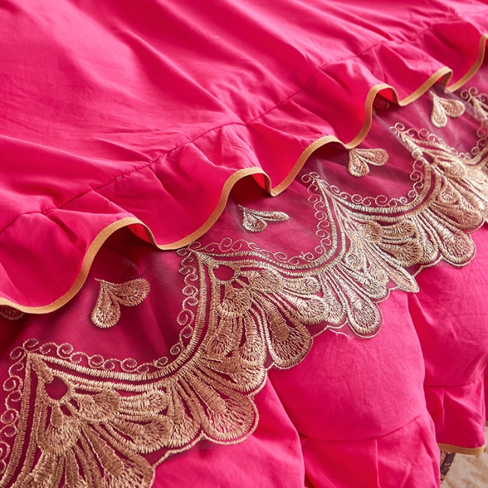 91家纺网 家纺一手货源 找家纺 屹成 2024新款水洗棉蕾丝四季款床笠床裙单品套件-床头罩 玫红