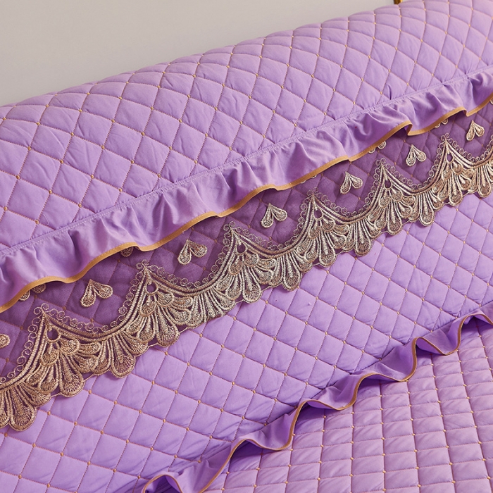 91家纺网 家纺一手货源 找家纺 屹成 2024新款水洗棉蕾丝四季款床笠床裙单品套件-床头罩 浅紫