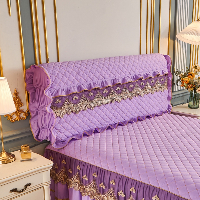 91家纺网 家纺一手货源 找家纺 屹成 2024新款水洗棉蕾丝四季款床笠床裙单品套件-床头罩 浅紫