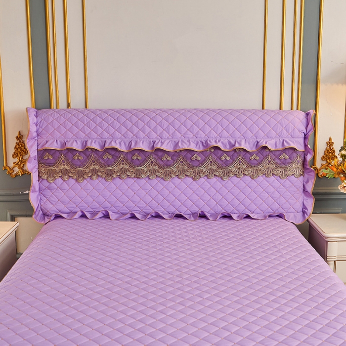 91家纺网 家纺一手货源 找家纺 屹成 2024新款水洗棉蕾丝四季款床笠床裙单品套件-床头罩 浅紫