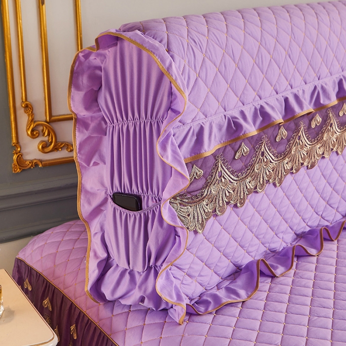 91家纺网 家纺一手货源 找家纺 屹成 2024新款水洗棉蕾丝四季款床笠床裙单品套件-床头罩 浅紫