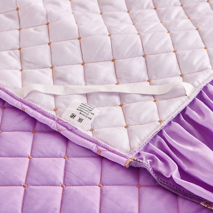 91家纺网 家纺一手货源 找家纺 屹成 2024新款水洗棉蕾丝四季款床笠床裙单品套件-床头罩 浅紫