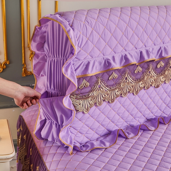 91家纺网 家纺一手货源 找家纺 屹成 2024新款水洗棉蕾丝四季款床笠床裙单品套件-床头罩 浅紫