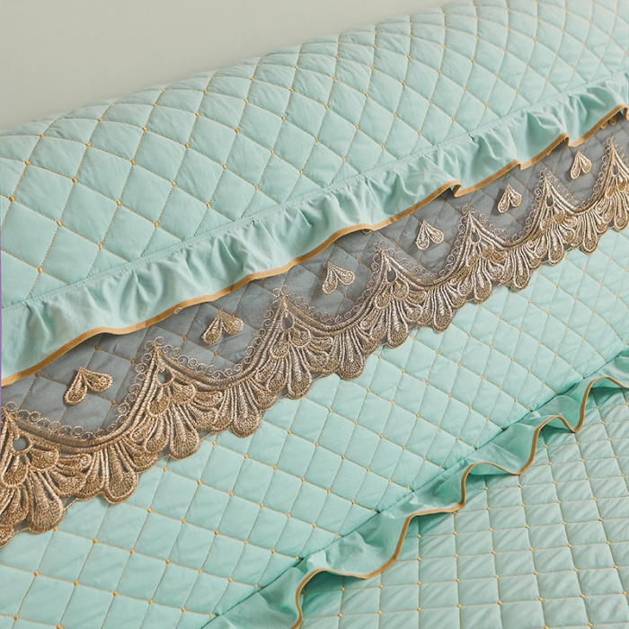 91家纺网 家纺一手货源 找家纺 屹成 2024新款水洗棉蕾丝四季款床笠床裙单品套件-床头罩 水绿