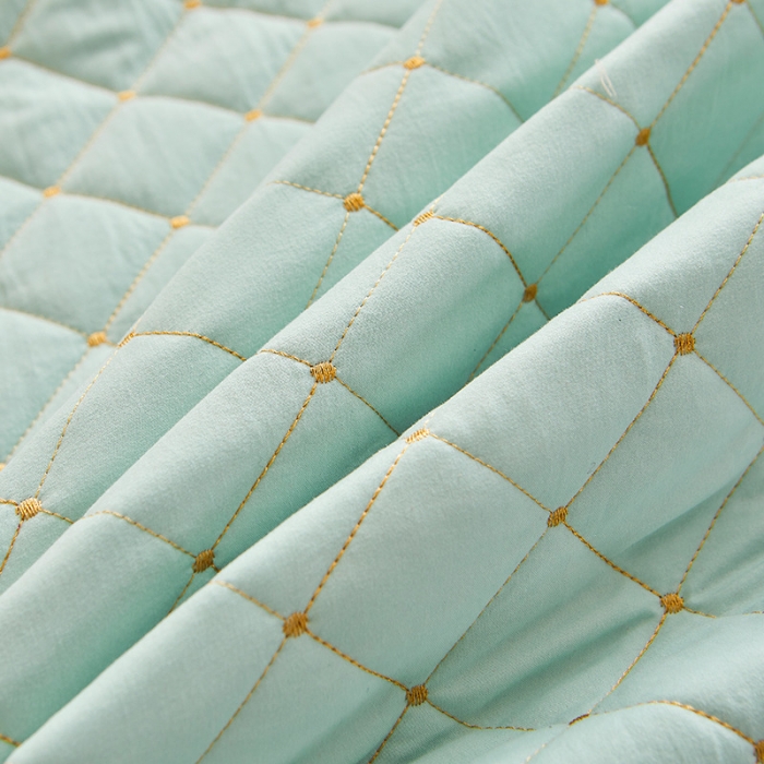 91家纺网 家纺一手货源 找家纺 屹成 2024新款水洗棉蕾丝四季款床笠床裙单品套件-床头罩 水绿