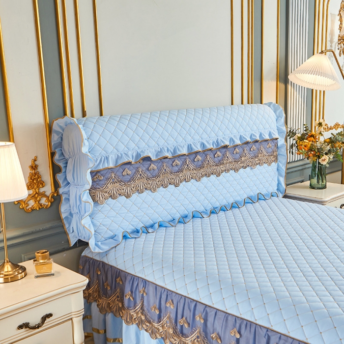 91家纺网 家纺一手货源 找家纺 屹成 2024新款水洗棉蕾丝四季款床笠床裙单品套件-床头罩 天蓝