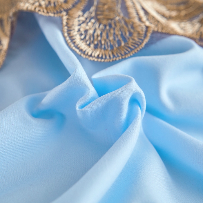 91家纺网 家纺一手货源 找家纺 屹成 2024新款水洗棉蕾丝四季款床笠床裙单品套件-床头罩 天蓝