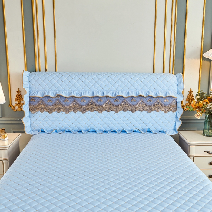 91家纺网 家纺一手货源 找家纺 屹成 2024新款水洗棉蕾丝四季款床笠床裙单品套件-床头罩 天蓝