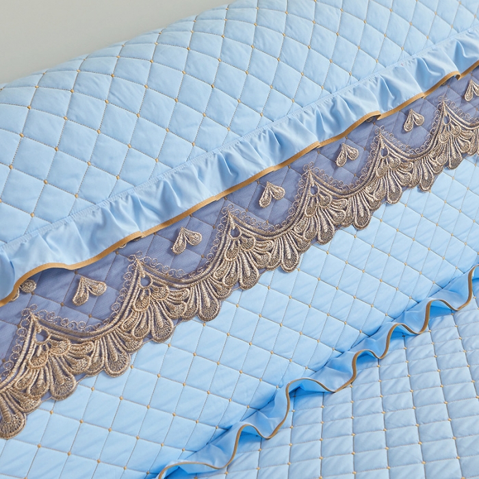 91家纺网 家纺一手货源 找家纺 屹成 2024新款水洗棉蕾丝四季款床笠床裙单品套件-床头罩 天蓝