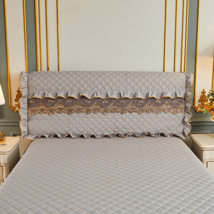 91家纺网 家纺一手货源 找家纺 屹成 2024新款水洗棉蕾丝四季款床笠床裙单品套件-床头罩 银灰