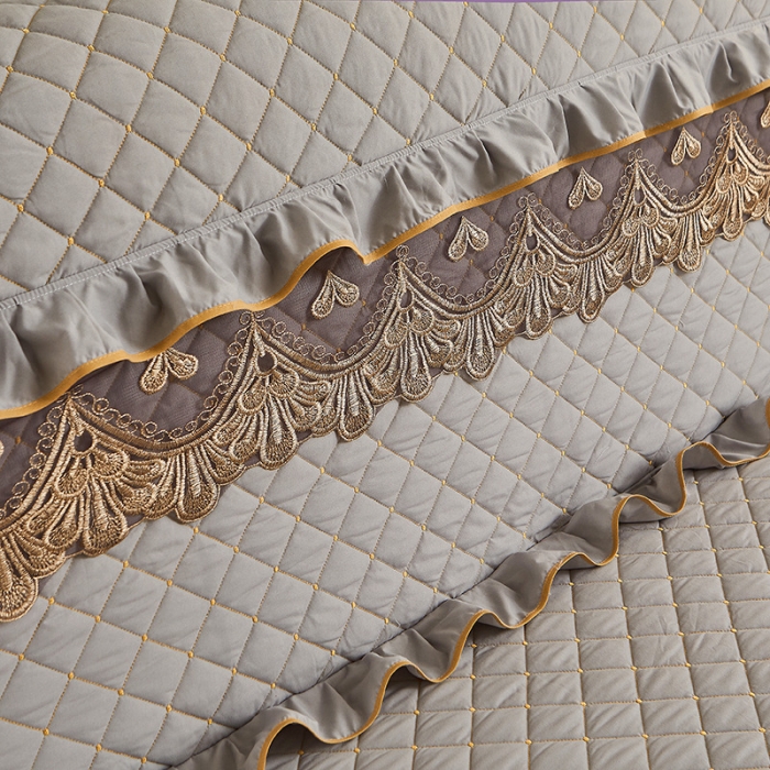 91家纺网 家纺一手货源 找家纺 屹成 2024新款水洗棉蕾丝四季款床笠床裙单品套件-床头罩 银灰