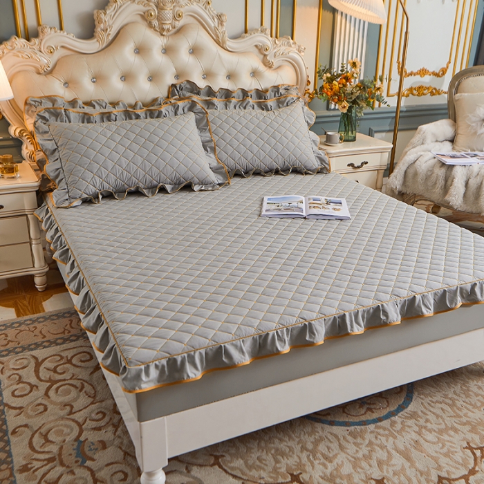 91家纺网 家纺一手货源 找家纺 （总）屹成 2024新款水洗棉蕾丝四季款床笠床裙单品套件-床笠三件套