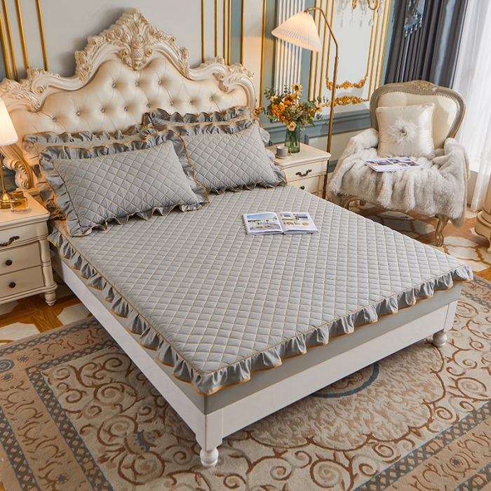 91家纺网 家纺一手货源 找家纺 （总）屹成 2024新款水洗棉蕾丝四季款床笠床裙单品套件-床笠三件套