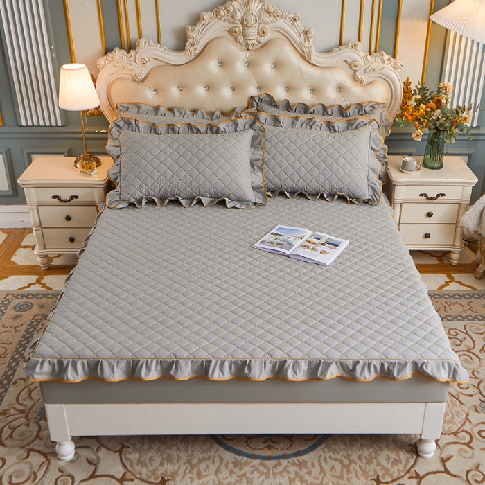 91家纺网 家纺一手货源 找家纺 （总）屹成 2024新款水洗棉蕾丝四季款床笠床裙单品套件-床笠三件套