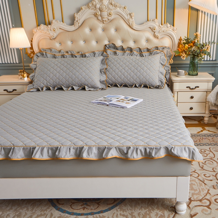 91家纺网 家纺一手货源 找家纺 （总）屹成 2024新款水洗棉蕾丝四季款床笠床裙单品套件-床笠三件套