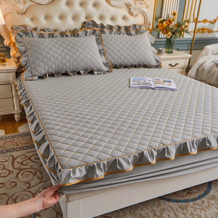 91家纺网 家纺一手货源 找家纺 （总）屹成 2024新款水洗棉蕾丝四季款床笠床裙单品套件-床笠三件套